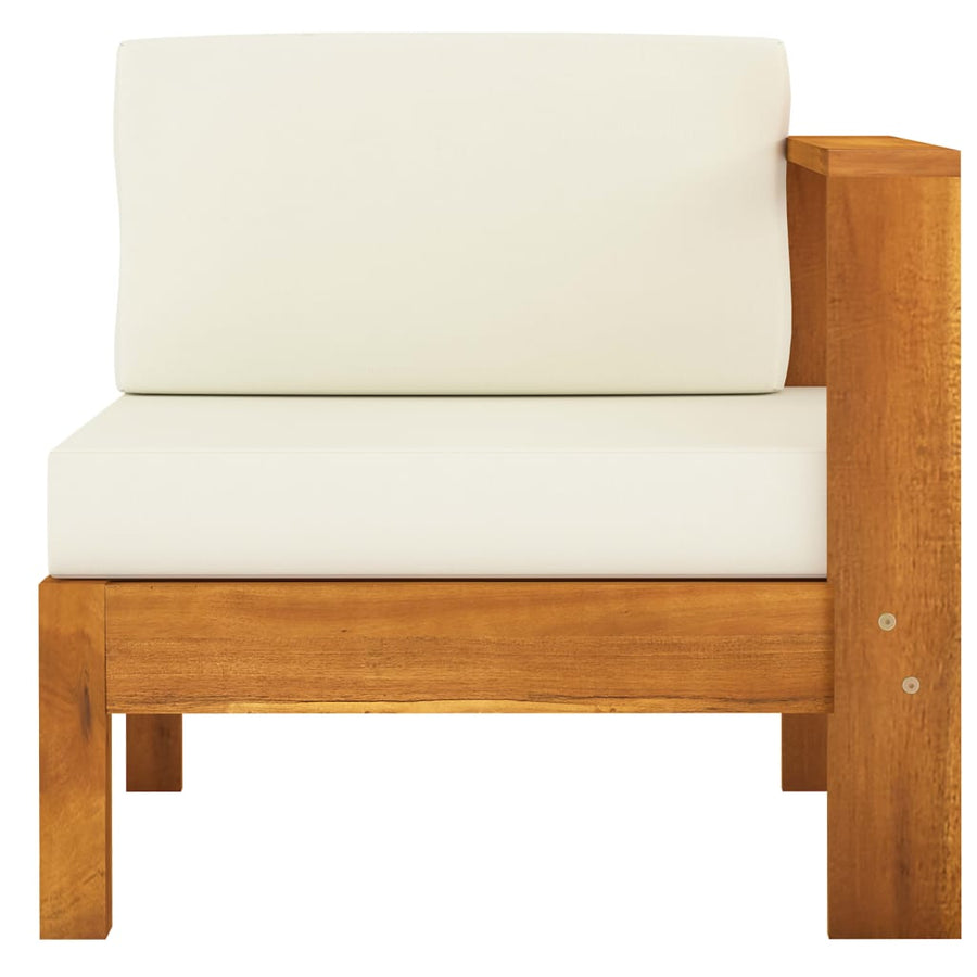 8-Delige Loungeset Met Witte Kussens Acaciahout Crème hoek + 6x midden + Tafel