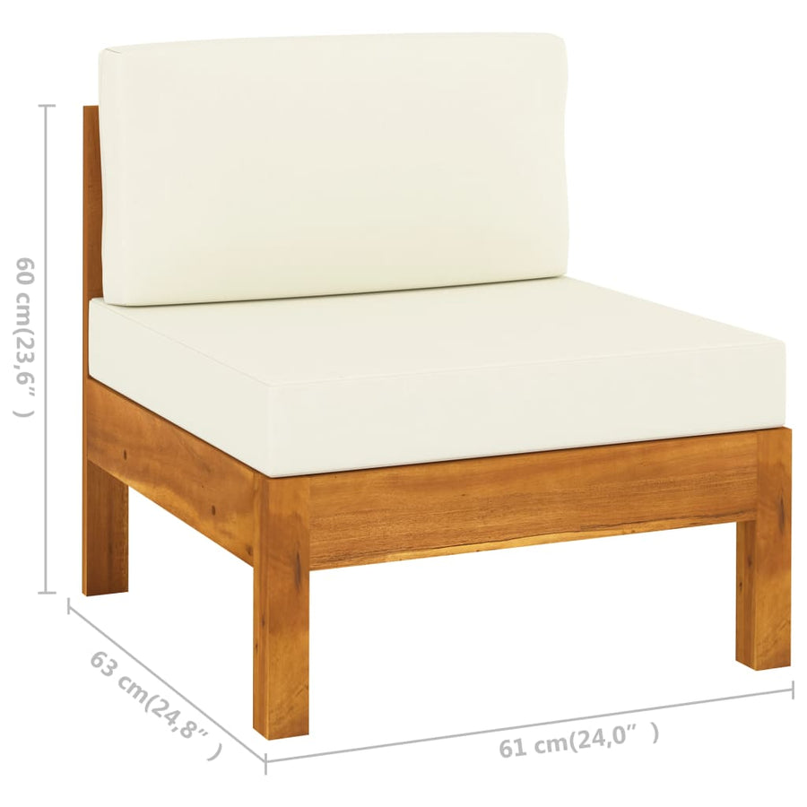8-Delige Loungeset Met Witte Kussens Acaciahout Crème hoek + 6x midden + Tafel