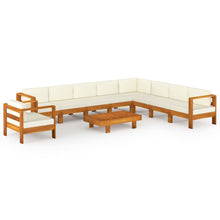 0-Delige Loungeset Met Witte Kussens Acaciahout Crème hoek + 7x midden + Fauteuil + Tafel