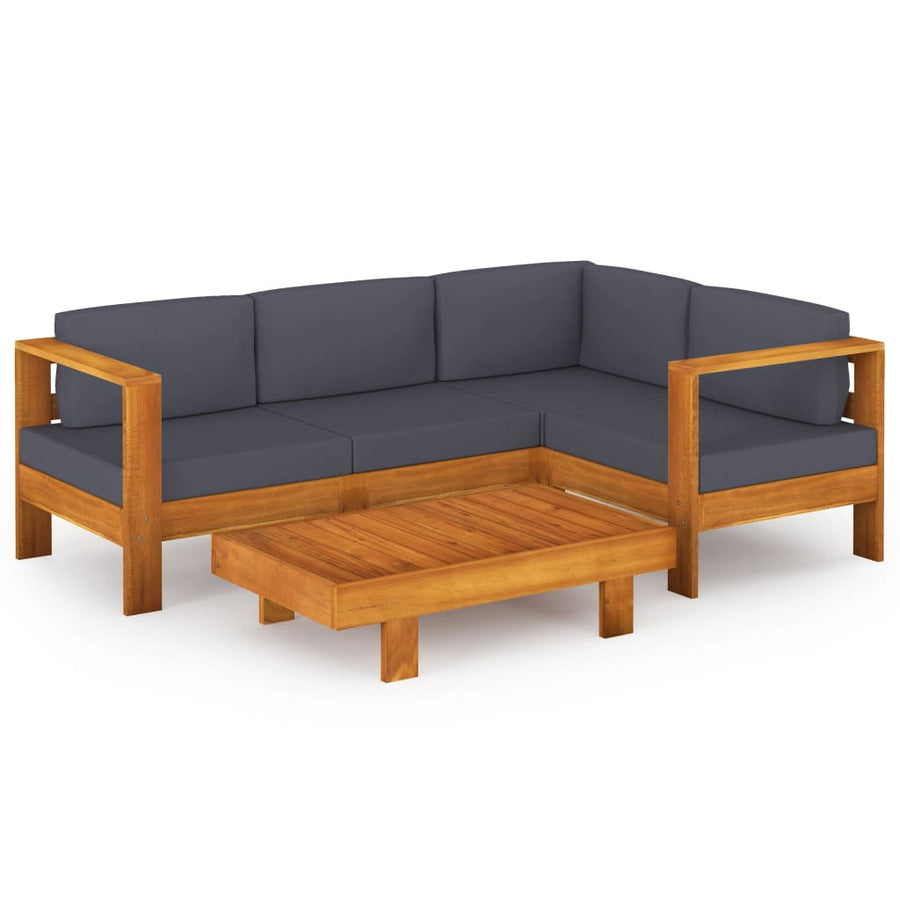 5-Delige Loungeset Met Donkergrijze Kussens Acaciahout Donkergrijs hoek + 3x midden + Tafel