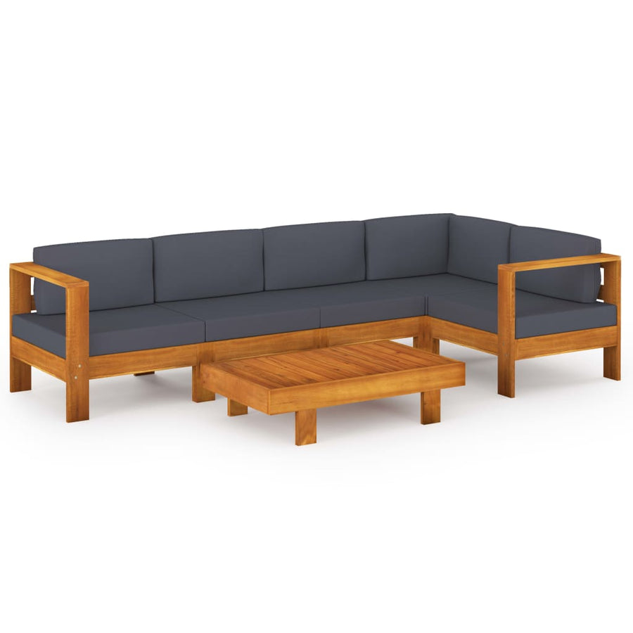6-Delige Loungeset Met Donkergrijze Kussens Acaciahout Donkergrijs hoek + 4x midden + Tafel