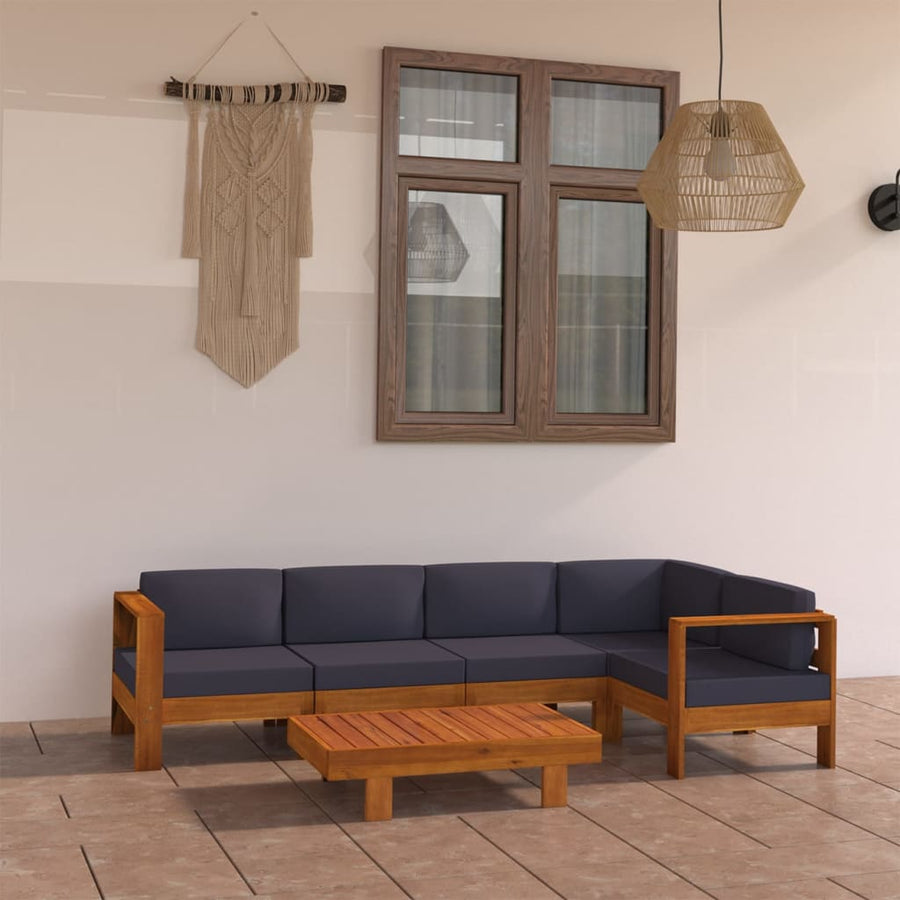 6-Delige Loungeset Met Donkergrijze Kussens Acaciahout Donkergrijs hoek + 4x midden + Tafel