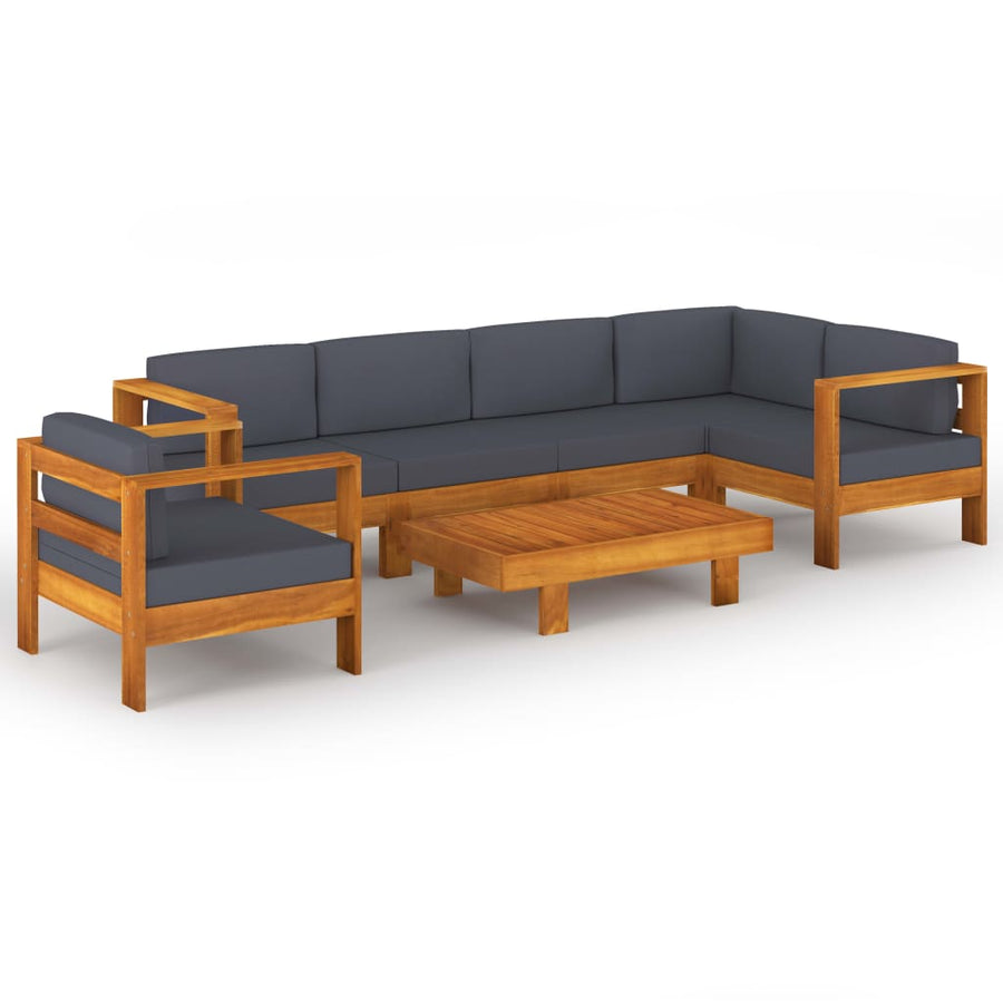 7-Delige Loungeset Met Donkergrijze Kussens Acaciahout 1 Donkergrijs hoek + 4x midden + Fauteuil + Tafel