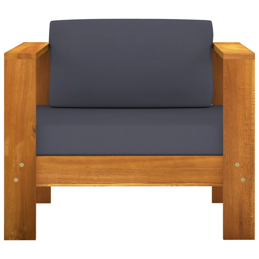 7-Delige Loungeset Met Donkergrijze Kussens Acaciahout 1 Donkergrijs hoek + 4x midden + Fauteuil + Tafel