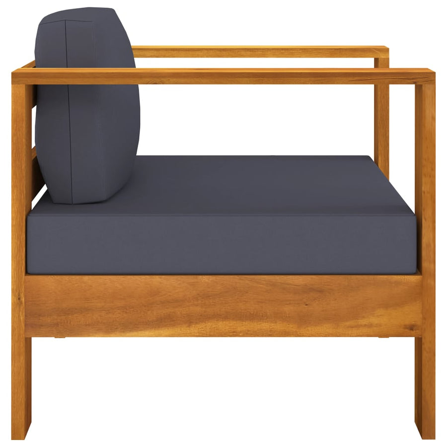 7-Delige Loungeset Met Donkergrijze Kussens Acaciahout 1 Donkergrijs hoek + 4x midden + Fauteuil + Tafel