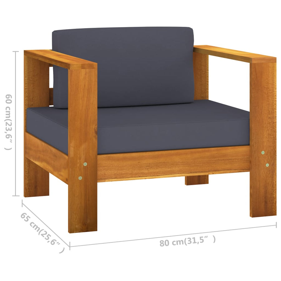 7-Delige Loungeset Met Donkergrijze Kussens Acaciahout 1 Donkergrijs hoek + 4x midden + Fauteuil + Tafel