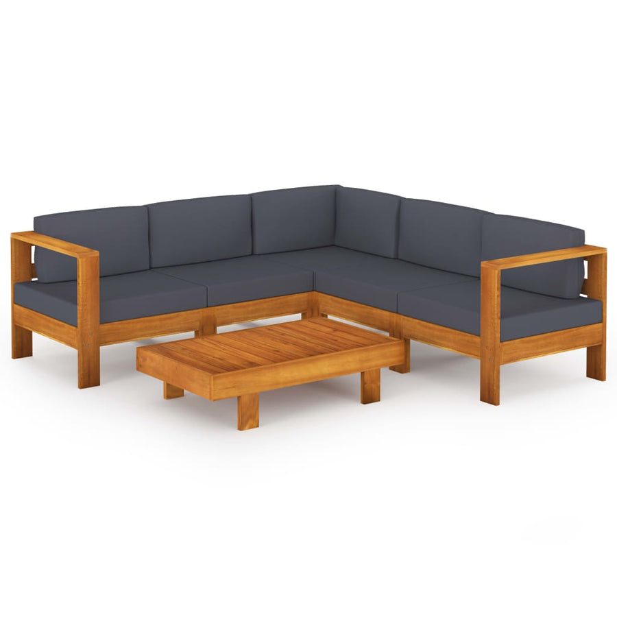 6-Delige Loungeset Met Donkergrijze Kussens Acaciahout Donkergrijs 4x midden + hoek + Tafel