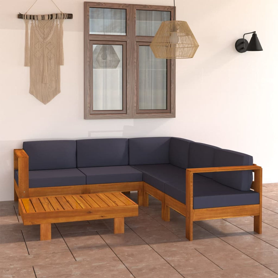 6-Delige Loungeset Met Donkergrijze Kussens Acaciahout Donkergrijs 4x midden + hoek + Tafel