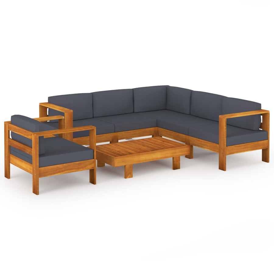 7-Delige Loungeset Met Donkergrijze Kussens Acaciahout 1 Donkergrijs 4x midden + hoek + Fauteuil + Tafel