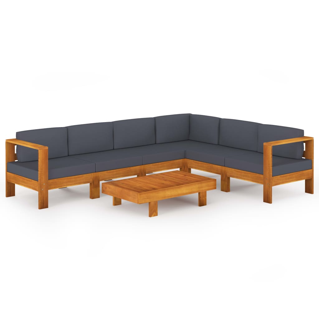 7-Delige Loungeset Met Donkergrijze Kussens Acaciahout Donkergrijs hoek + 5x midden + Tafel
