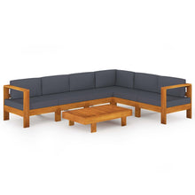 7-Delige Loungeset Met Donkergrijze Kussens Acaciahout Donkergrijs hoek + 5x midden + Tafel