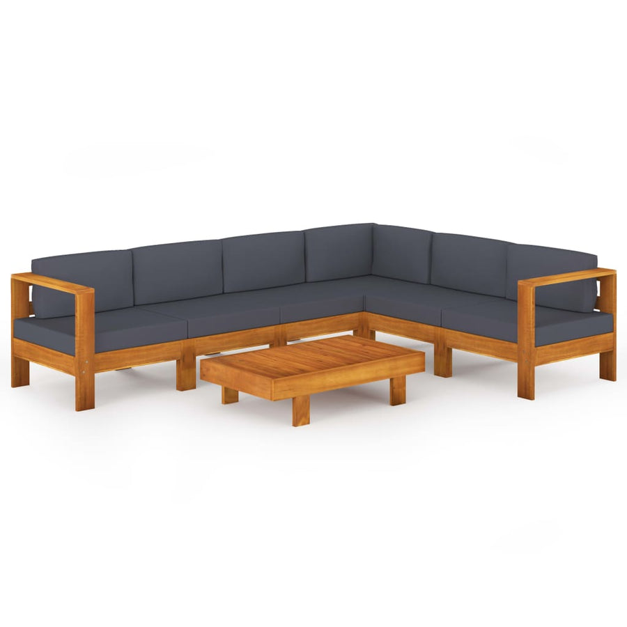 7-Delige Loungeset Met Donkergrijze Kussens Acaciahout Donkergrijs hoek + 5x midden + Tafel