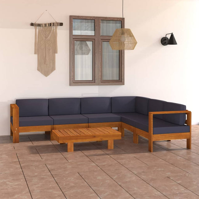 7-Delige Loungeset Met Donkergrijze Kussens Acaciahout Donkergrijs hoek + 5x midden + Tafel