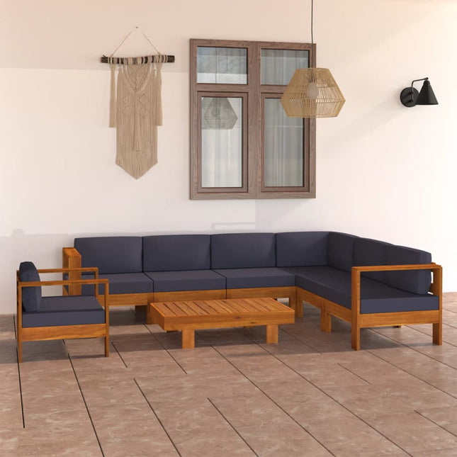 8-Delige Loungeset Met Donkergrijze Kussens Acaciahout 1 Donkergrijs hoek + 5x midden + Fauteuil + Tafel