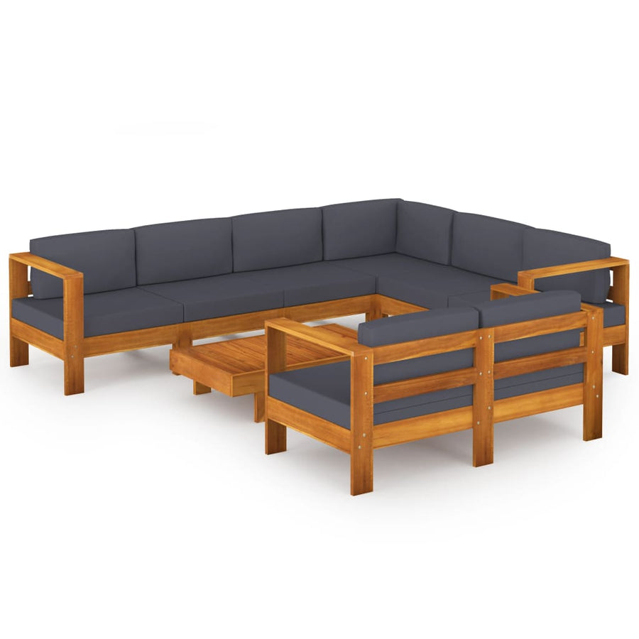 8-Delige Loungeset Met Donkergrijze Kussens Acaciahout Donkergrijs hoek + 5x midden + Bank + Tafel
