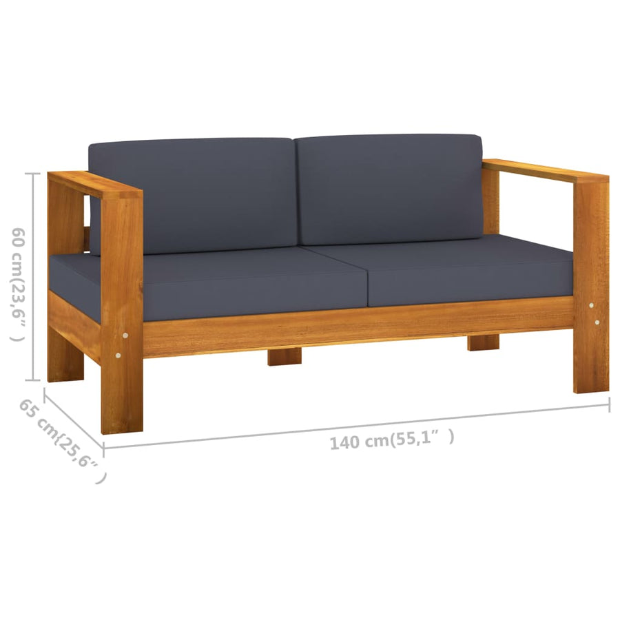 8-Delige Loungeset Met Donkergrijze Kussens Acaciahout Donkergrijs hoek + 5x midden + Bank + Tafel