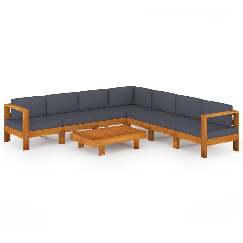 8-Delige Loungeset Met Donkergrijze Kussens Acaciahout Donkergrijs hoek + 6x midden + Tafel