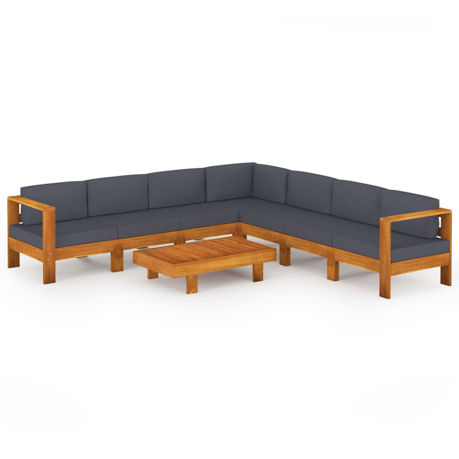 8-Delige Loungeset Met Donkergrijze Kussens Acaciahout Donkergrijs hoek + 6x midden + Tafel
