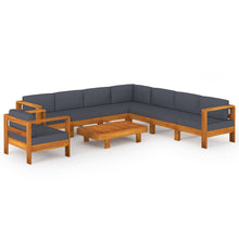 9-Delige Loungeset Met Donkergrijze Kussens Acaciahout 1 Donkergrijs hoek + 6x midden + Fauteuil + Tafel