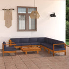 9-Delige Loungeset Met Donkergrijze Kussens Acaciahout 1 Donkergrijs hoek + 6x midden + Fauteuil + Tafel