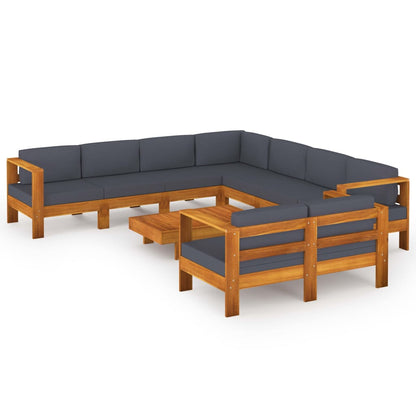 9-Delige Loungeset Met Donkergrijze Kussens Acaciahout Donkergrijs hoek + 6x midden + Bank + Tafel
