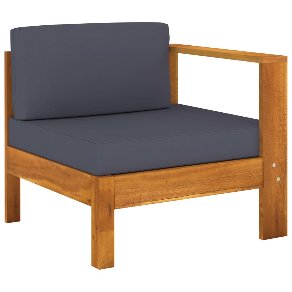9-Delige Loungeset Met Donkergrijze Kussens Acaciahout Donkergrijs hoek + 6x midden + Bank + Tafel