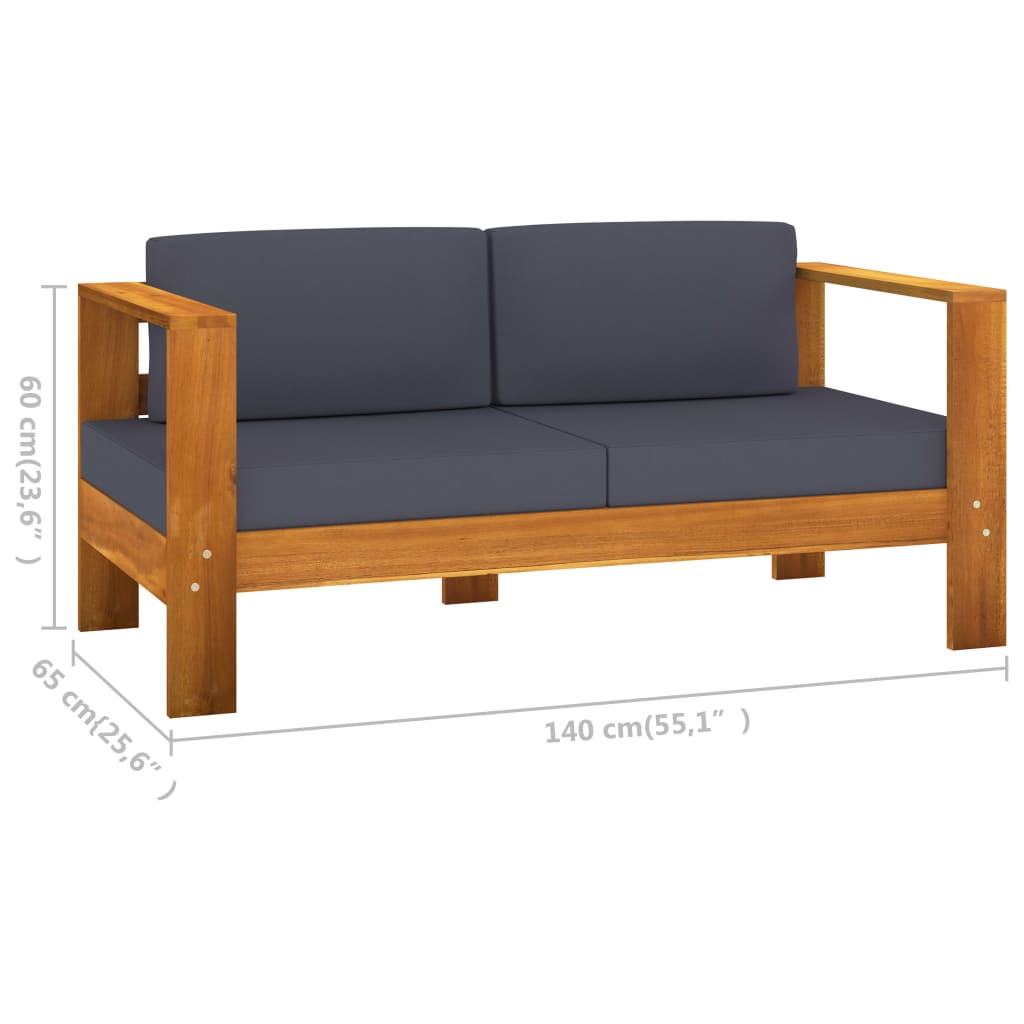 9-Delige Loungeset Met Donkergrijze Kussens Acaciahout Donkergrijs hoek + 6x midden + Bank + Tafel