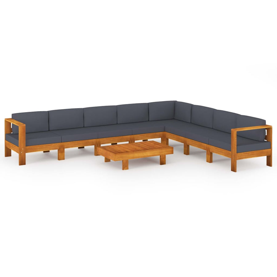 9-Delige Loungeset Met Donkergrijze Kussens Acaciahout Donkergrijs hoek + 7x midden + Tafel