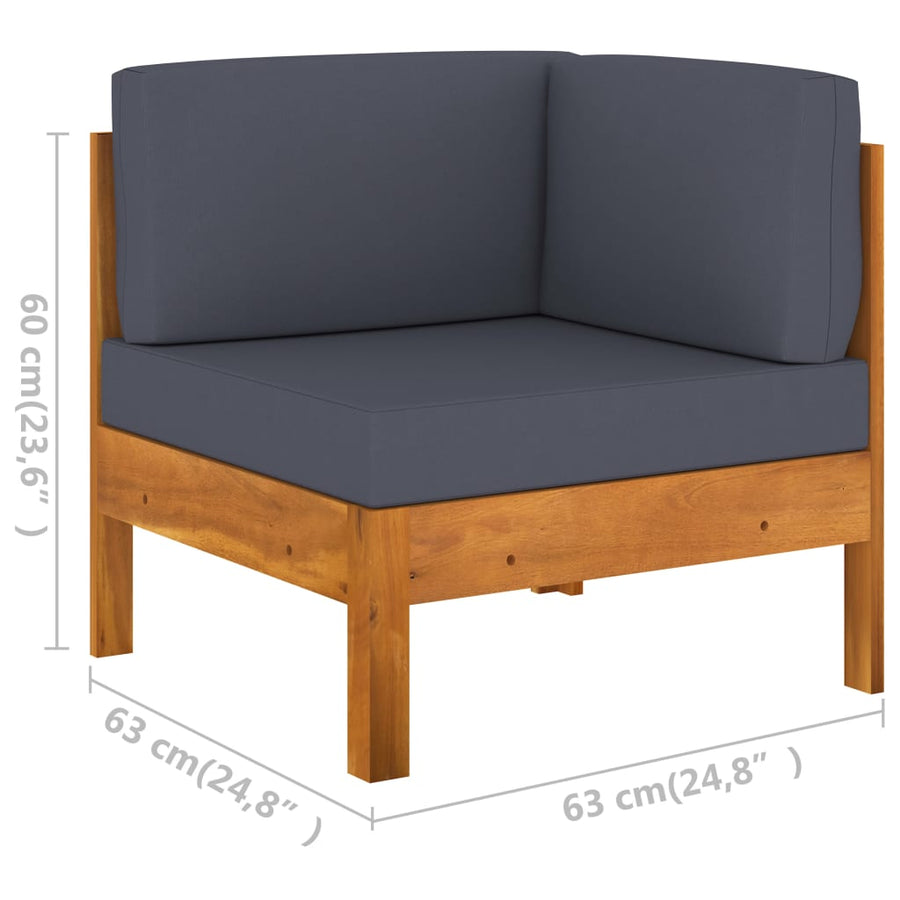 9-Delige Loungeset Met Donkergrijze Kussens Acaciahout Donkergrijs hoek + 7x midden + Tafel