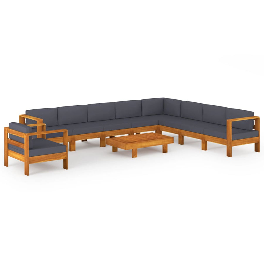 10-Delige Loungeset Met Donkergrijze Kussens Acaciahout Donkergrijs hoek + 7x midden + Fauteuil + Tafel