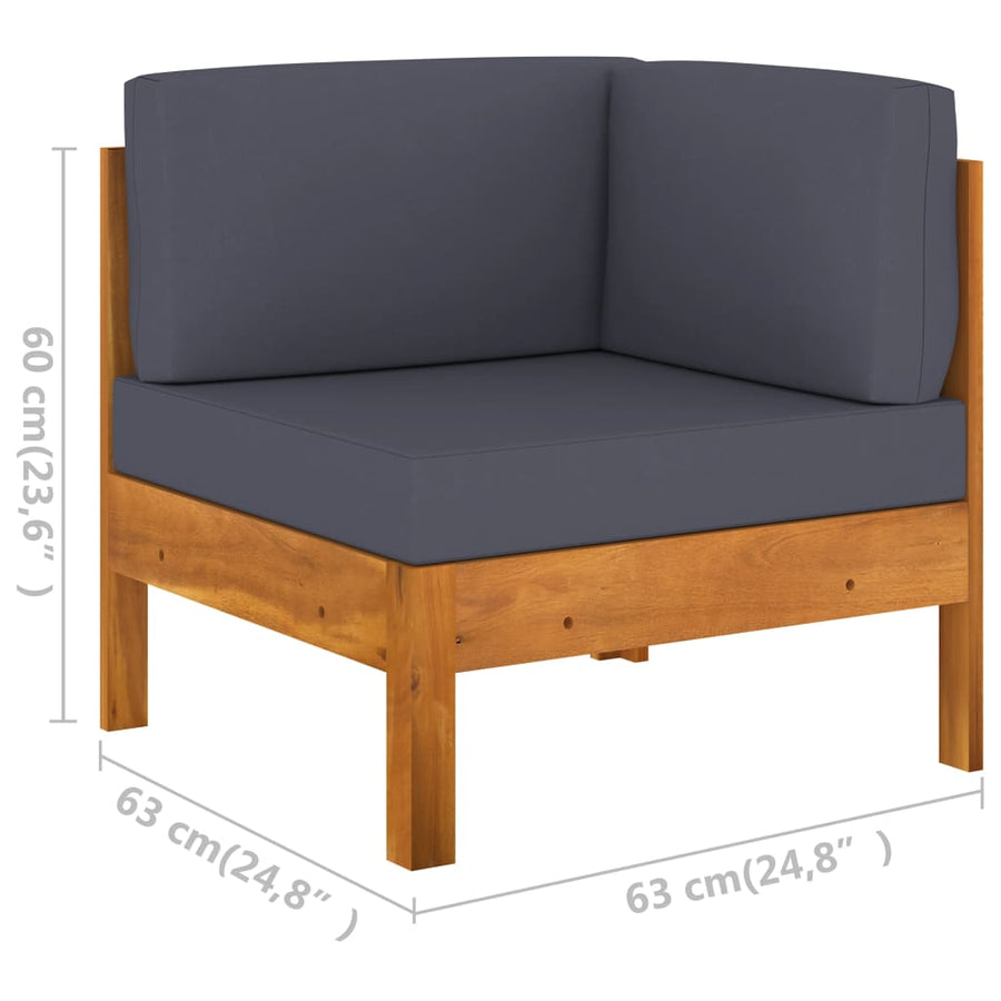 10-Delige Loungeset Met Donkergrijze Kussens Acaciahout Donkergrijs hoek + 7x midden + Fauteuil + Tafel