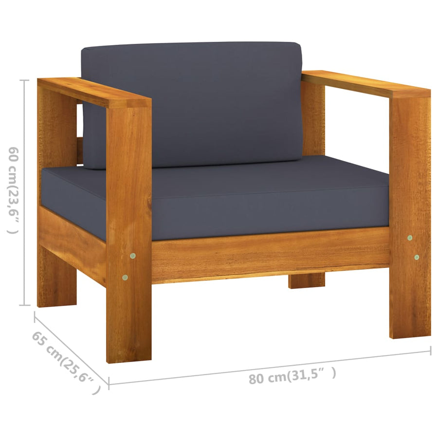 10-Delige Loungeset Met Donkergrijze Kussens Acaciahout Donkergrijs hoek + 7x midden + Fauteuil + Tafel