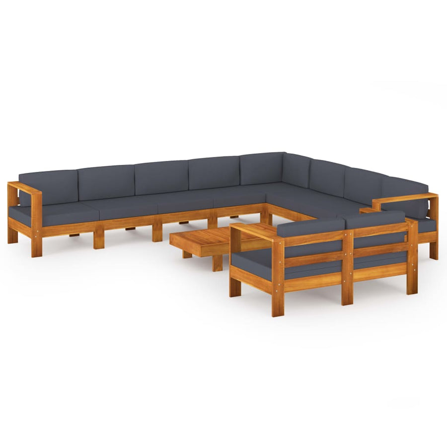 0-Delige Loungeset Met Donkergrijze Kussens Acaciahout Donkergrijs hoek + 7x midden + Bank + Tafel