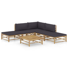 6-Delige Loungeset Met Donkergrijze Kussens Bamboe Donkergrijs hoek + 2x midden + 2x voetensteun + Tafel
