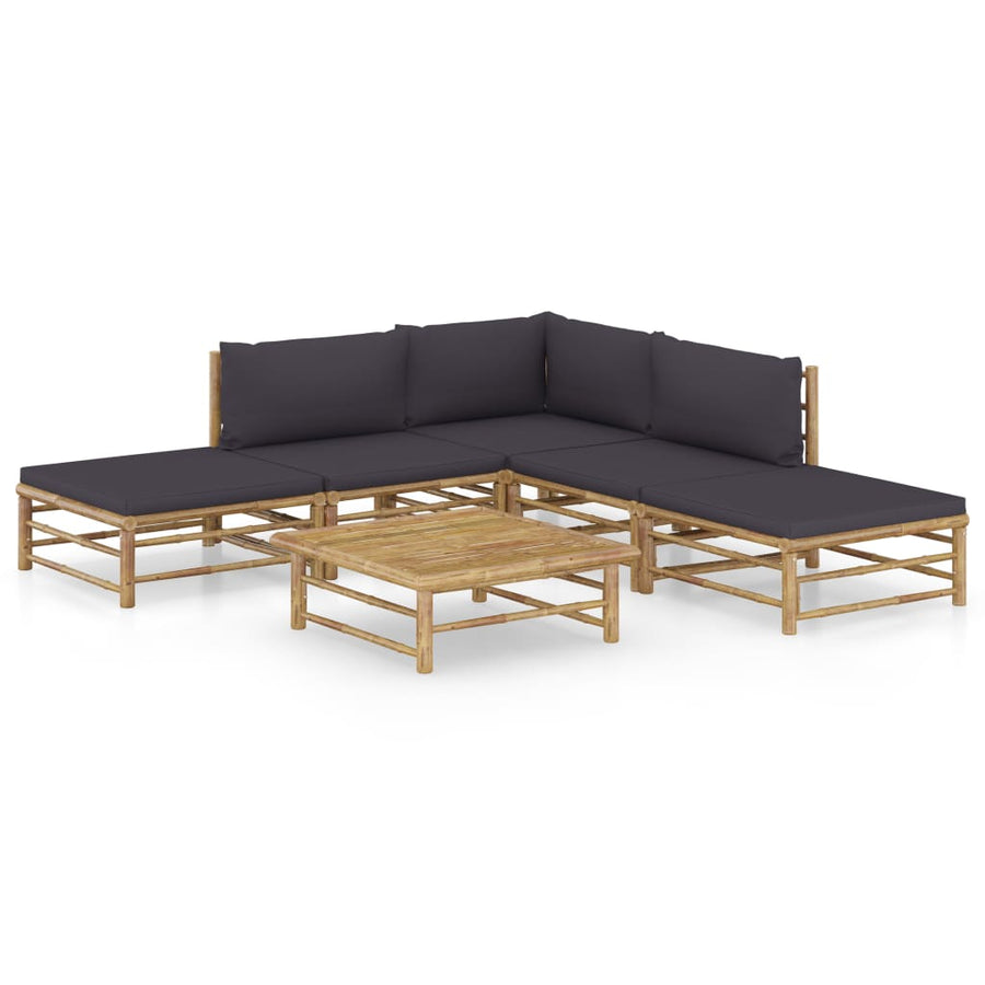 6-Delige Loungeset Met Donkergrijze Kussens Bamboe Donkergrijs hoek + 2x midden + 2x voetensteun + Tafel