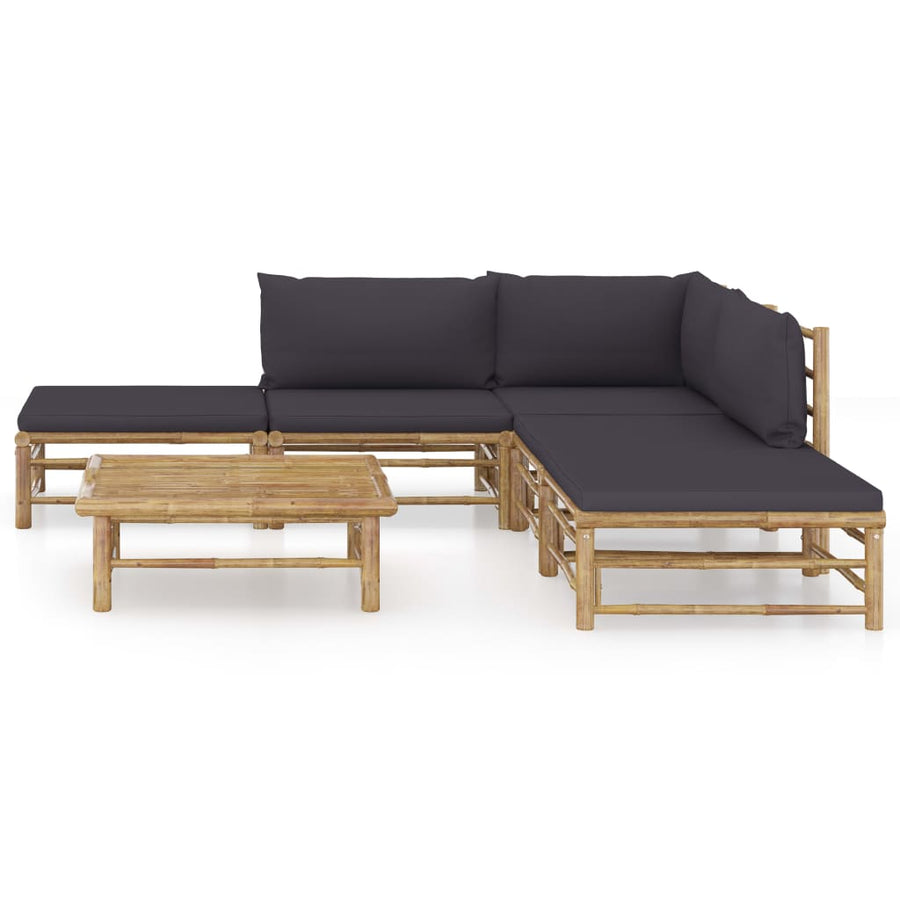 6-Delige Loungeset Met Donkergrijze Kussens Bamboe Donkergrijs hoek + 2x midden + 2x voetensteun + Tafel