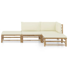 4-Delige Loungeset Met Witte Kussens Bamboe Crème hoek + midden + voetensteun + Tafel