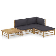 Loungeset 4-delig bamboe donkergrijs