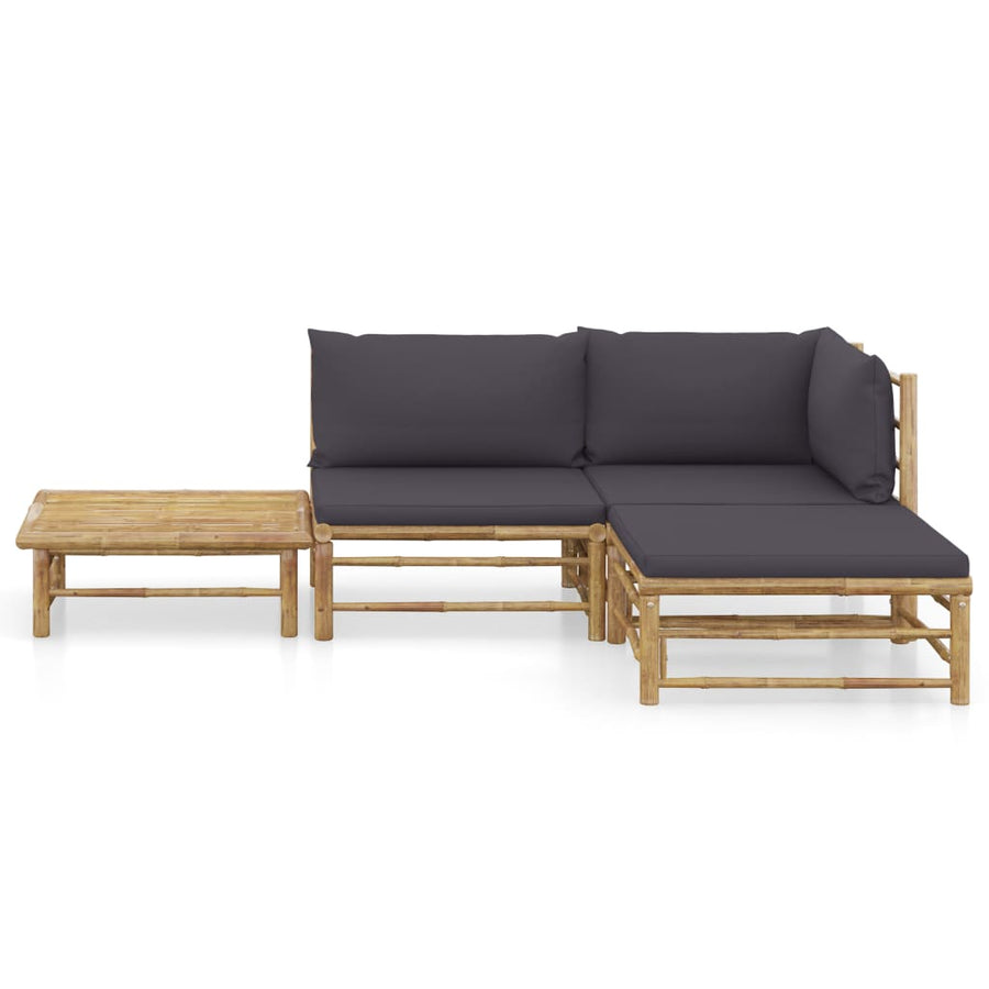 4-Delige Loungeset Met Donkergrijze Kussens Bamboe Donkergrijs hoek + midden + voetensteun + Tafel