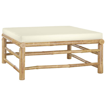 5-Delige Loungeset Met Witte Kussens Bamboe Crème hoek + 2x midden + voetensteun + Tafel