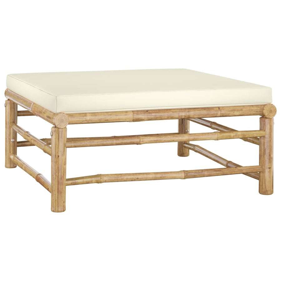 5-Delige Loungeset Met Witte Kussens Bamboe Crème hoek + 2x midden + voetensteun + Tafel