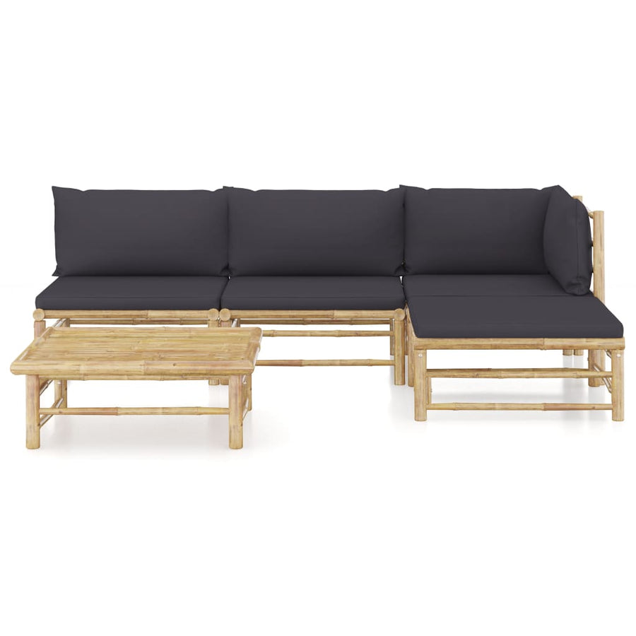 5-Delige Loungeset Met Donkergrijze Kussens Bamboe Donkergrijs hoek + 2x midden + voetensteun + Tafel
