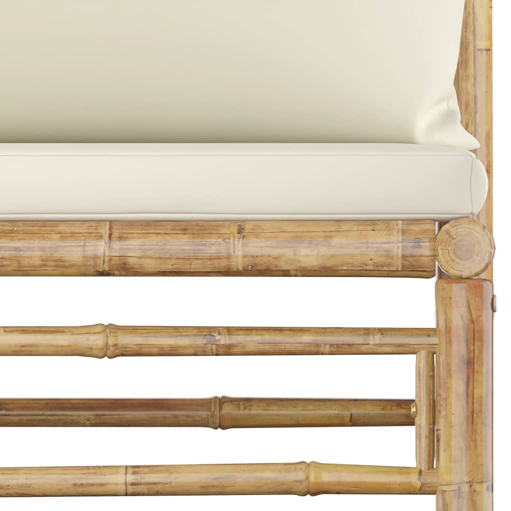 5-Delige Loungeset Met Witte Kussens Bamboe Crème 2x hoek + midden + voetensteun + Tafel