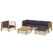 6-Delige Loungeset Met Donkergrijze Kussens Bamboe Donkergrijs 2x hoek + midden + Fauteuil + voetensteun + Tafel