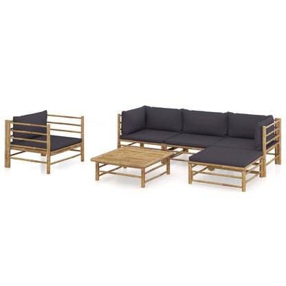 6-Delige Loungeset Met Donkergrijze Kussens Bamboe Donkergrijs 2x hoek + midden + Fauteuil + voetensteun + Tafel