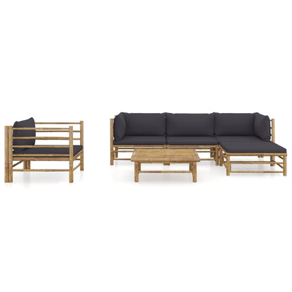 6-Delige Loungeset Met Donkergrijze Kussens Bamboe Donkergrijs 2x hoek + midden + Fauteuil + voetensteun + Tafel