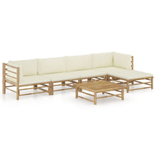 6-Delige Loungeset Met Witte Kussens Bamboe Crème 2x hoek + 2x midden + voetensteun + Tafel