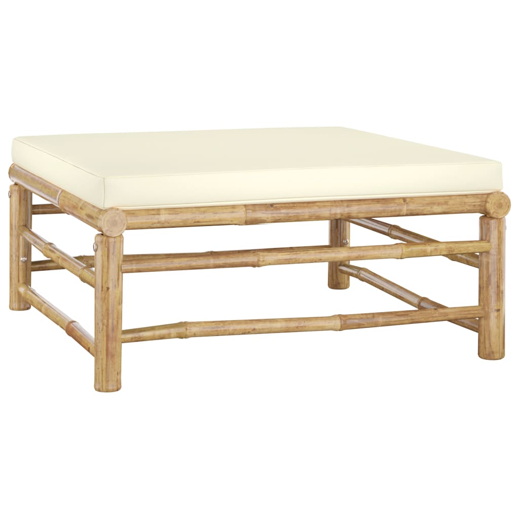 6-Delige Loungeset Met Witte Kussens Bamboe Crème 2x hoek + 2x midden + voetensteun + Tafel
