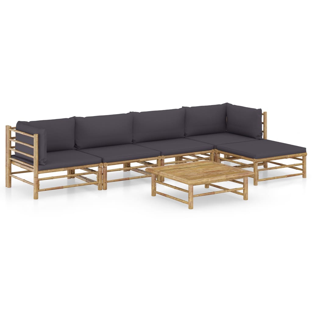 6-Delige Loungeset Met Donkergrijze Kussens Bamboe Donkergrijs 2x hoek + 2x midden + voetensteun + Tafel