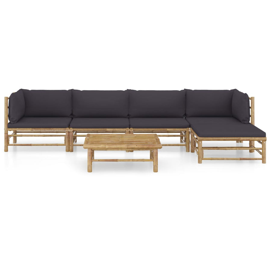 6-Delige Loungeset Met Donkergrijze Kussens Bamboe Donkergrijs 2x hoek + 2x midden + voetensteun + Tafel